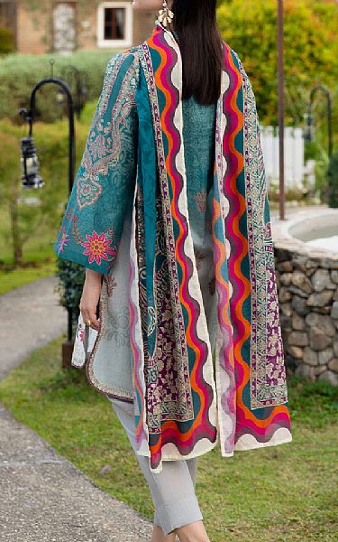 Gul Ahmed Teal/Light Grey Lawn Suit | Pakistani Lawn Dress in USA- Image 2