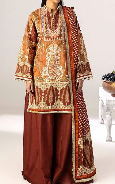 Gul Ahmed Sanguine Brown Lawn Suit | Pakistani Lawn Dress in USA- Image 1