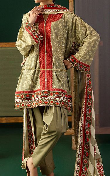 Gul Ahmed Dark Beige Lawn Suit | Pakistani Lawn Dress in USA- Image 1
