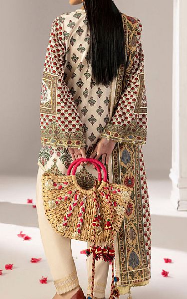 Gul Ahmed Off White/Sand Gold Lawn Suit | Pakistani Lawn Dress in USA- Image 2