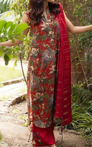 Gul Ahmed Cornell Red Jacquard Suit | Pakistani Winter Dresses in USA- Image 1