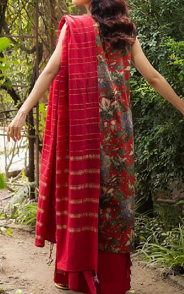 Gul Ahmed Cornell Red Jacquard Suit | Pakistani Winter Dresses in USA- Image 2
