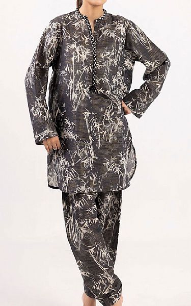 Gul Ahmed Black/Ivory Jacquard Suit (2 pcs) | Pakistani Winter Dresses in USA- Image 1