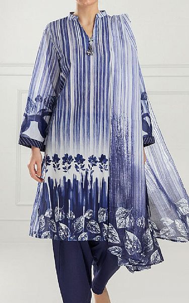 Gul Ahmed Navy Blue/Off White Lawn Suit | Pakistani Lawn Dress in USA- Image 1