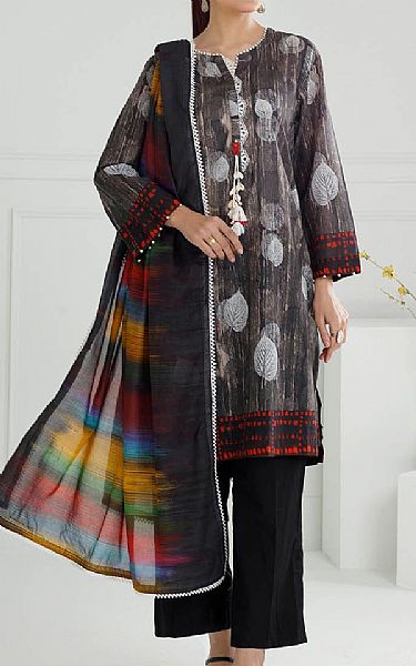 Gul Ahmed Charcoal Grey Lawn Suit | Pakistani Lawn Dress in USA- Image 1