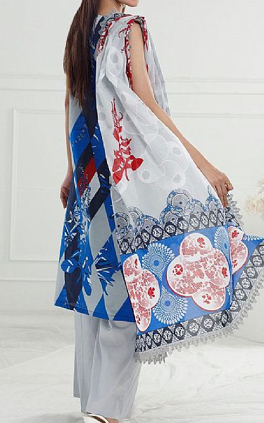 Gul Ahmed Light Grey/Blue Lawn Suit | Pakistani Lawn Dress in USA- Image 2