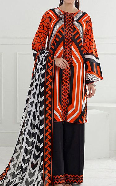 Gul Ahmed Black/Orange Lawn Suit | Pakistani Lawn Dress in USA- Image 1
