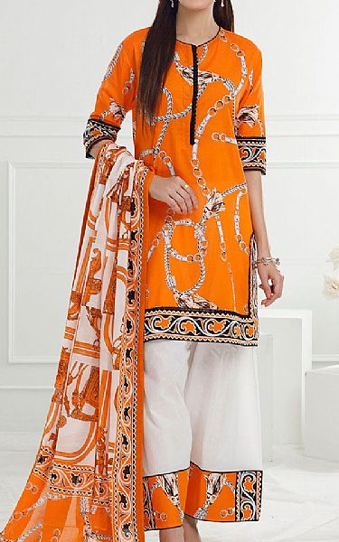 Gul Ahmed Pumpkin Orange Lawn Suit | Pakistani Lawn Dress in USA- Image 1