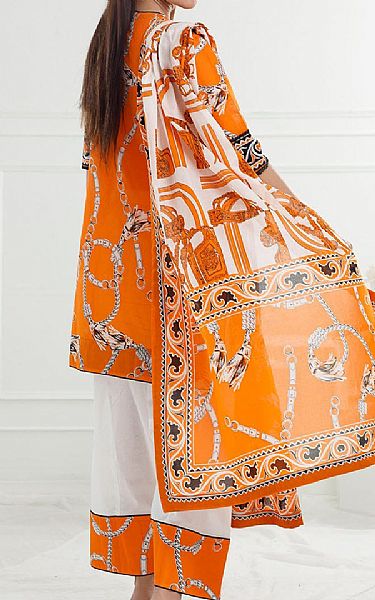 Gul Ahmed Pumpkin Orange Lawn Suit | Pakistani Lawn Dress in USA- Image 2