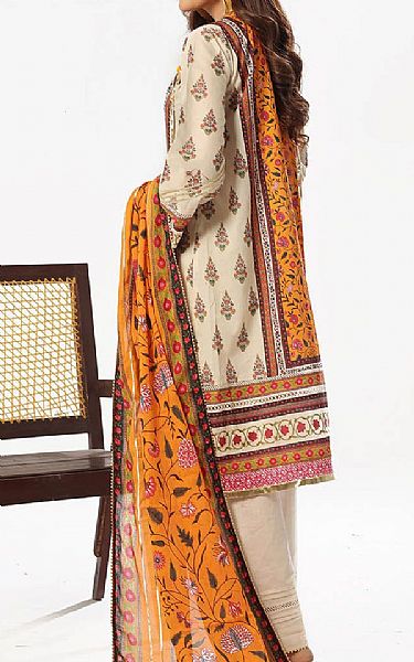 Gul Ahmed Off White/Orange Lawn Suit | Pakistani Lawn Dress in USA- Image 2