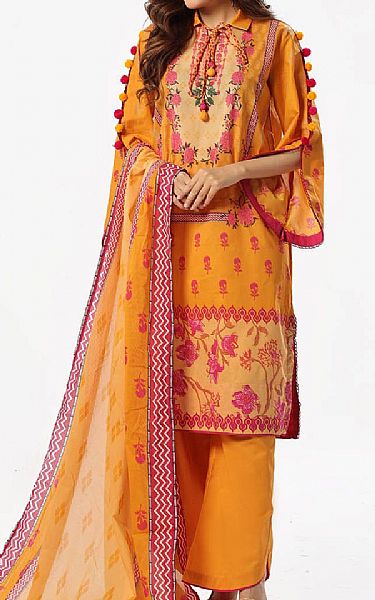 Gul Ahmed Cadmium Orange Lawn Suit | Pakistani Lawn Dress in USA- Image 1