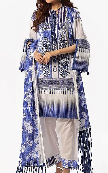 Gul Ahmed Off White/Purple Lawn Suit | Pakistani Lawn Dress in USA- Image 1