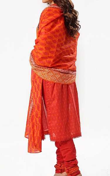 Gul Ahmed Safety Orange/Persian Red Lawn Suit | Pakistani Lawn Dress in USA- Image 2