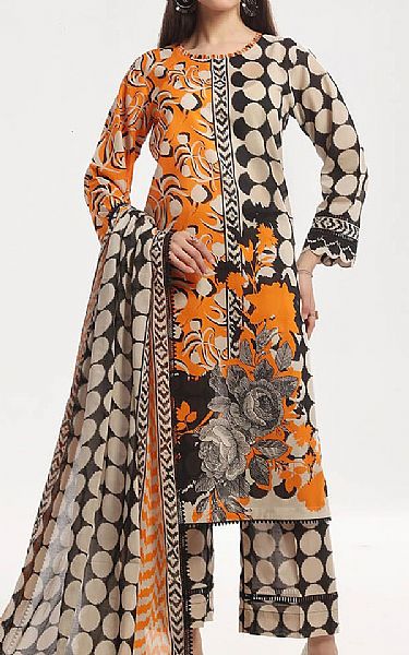 Gul Ahmed Orange/Black Lawn Suit | Pakistani Lawn Dress in USA- Image 1