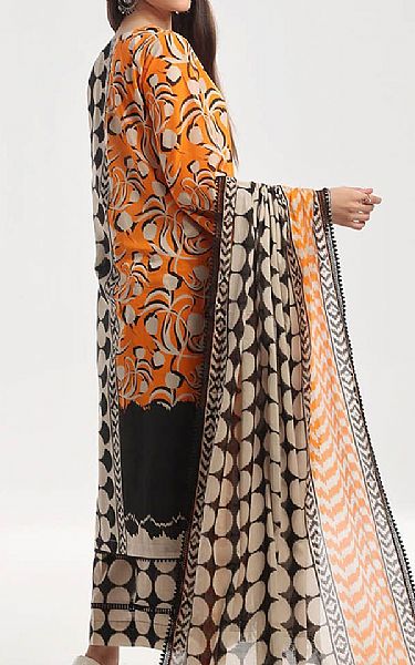 Gul Ahmed Orange/Black Lawn Suit | Pakistani Lawn Dress in USA- Image 2