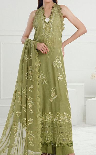 Gul Ahmed Drab Green Lawn Suit | Pakistani Lawn Dress in USA- Image 1