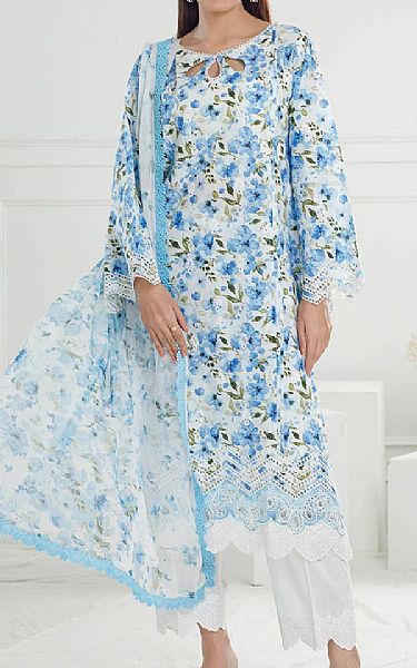 Gul Ahmed Blue/Off White Lawn Suit | Pakistani Lawn Dress in USA- Image 1