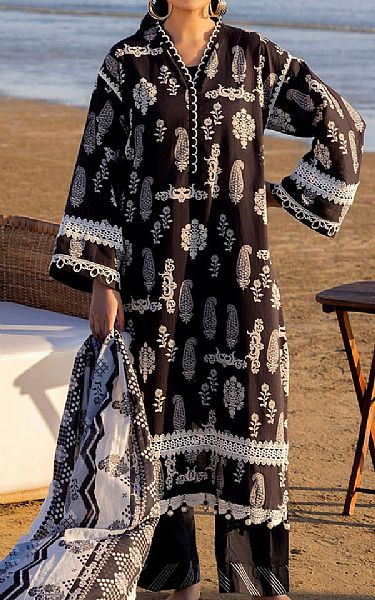 Gul Ahmed Black/Off White Lawn Suit | Pakistani Lawn Dress in USA- Image 1