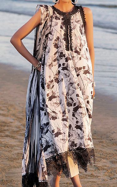 Gul Ahmed Off White/Black Lawn Suit (2 pcs) | Pakistani Lawn Dress in USA- Image 1