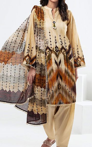 Gul Ahmed Beige Lawn Suit | Pakistani Lawn Dress in USA- Image 1
