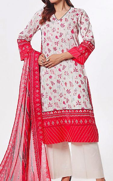 Gul Ahmed Off White/Red Lawn Suit | Pakistani Lawn Dress in USA- Image 1