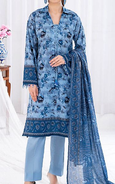 Gul Ahmed Carolina Blue Lawn Suit | Pakistani Lawn Dress in USA- Image 1