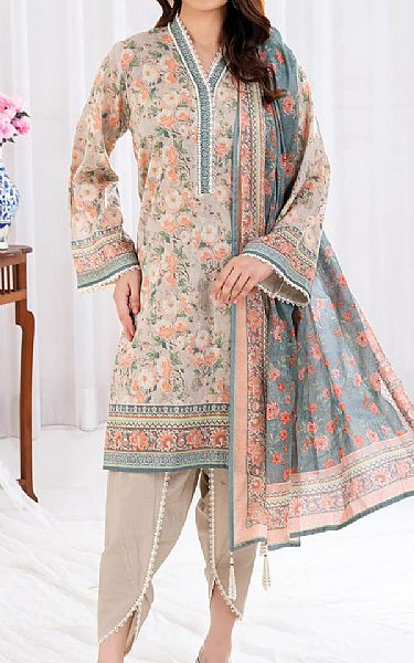 Gul Ahmed Beige Lawn Suit | Pakistani Lawn Dress in USA- Image 1