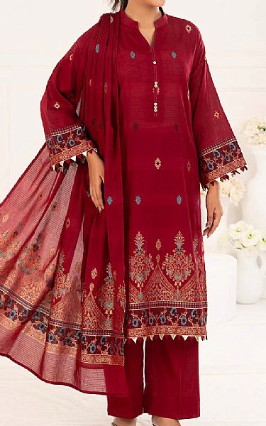 Gul Ahmed Wine Red Jacquard Suit | Pakistani Lawn Dress in USA- Image 1
