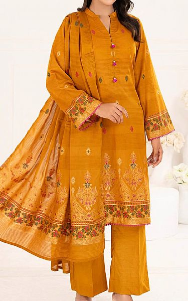 Gul Ahmed Cadmium Orange Jacquard Suit | Pakistani Lawn Dress in USA- Image 1
