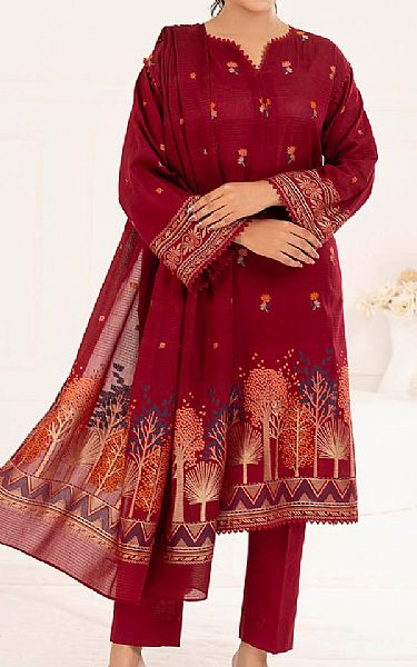 Gul Ahmed Wine Red Jacquard Suit | Pakistani Lawn Dress in USA- Image 1