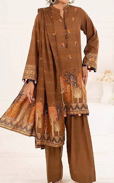 Gul Ahmed Brown Jacquard Suit | Pakistani Lawn Dress in USA- Image 1