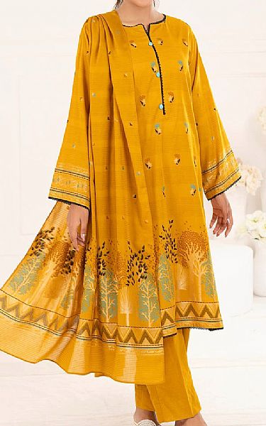 Gul Ahmed Mustard Jacquard Suit | Pakistani Lawn Dress in USA- Image 1
