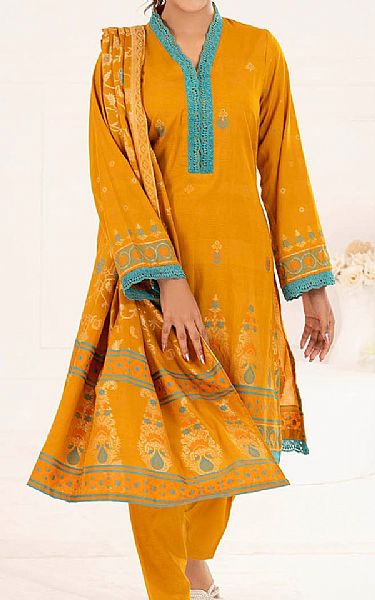Gul Ahmed Orange Jacquard Suit | Pakistani Lawn Dress in USA- Image 1