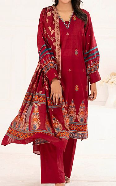 Gul Ahmed Cornell Red Jacquard Suit | Pakistani Lawn Dress in USA- Image 1