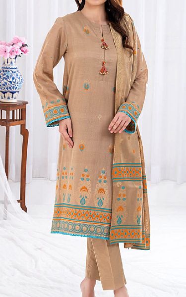 Gul Ahmed Beige Jacquard Suit | Pakistani Lawn Dress in USA- Image 1