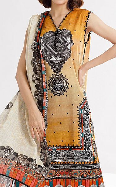 Gul Ahmed Light Orange/Black Lawn Suit | Pakistani Lawn Dress in USA- Image 2