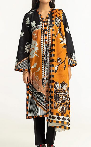 Gul Ahmed Black/Orange Lawn Suit | Pakistani Lawn Dress in USA- Image 1