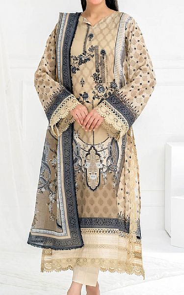 Gul Ahmed Beige Lawn Suit | Pakistani Lawn Dress in USA- Image 1