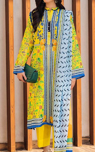 Gul Ahmed Golden Yellow Lawn Suit | Pakistani Lawn Dress in USA- Image 1