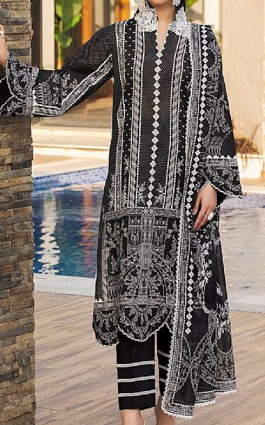 Gul Ahmed Black/Off White Lawn Suit | Pakistani Lawn Dress in USA- Image 1
