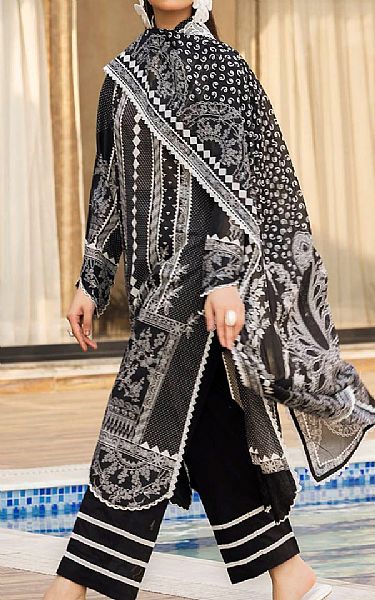 Gul Ahmed Black/Off White Lawn Suit | Pakistani Lawn Dress in USA- Image 2