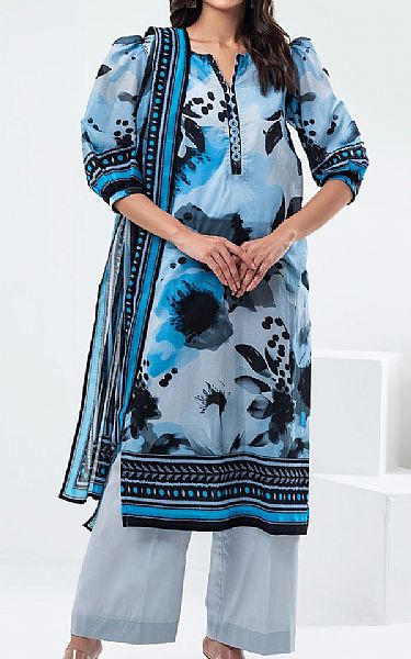 Gul Ahmed Blue/Black Lawn Suit | Pakistani Lawn Dress in USA- Image 1