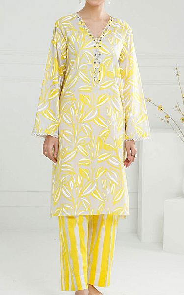 Gul Ahmed Grey/Yellow Lawn Suit (2 pcs) | Pakistani Lawn Dress in USA- Image 1