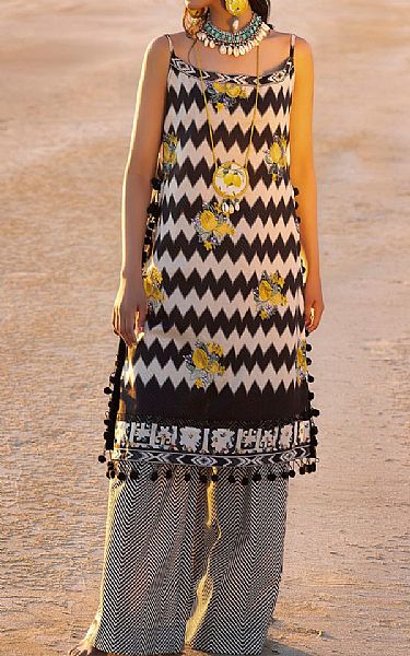 Gul Ahmed Black/Off White Lawn Suit (2 pcs) | Pakistani Lawn Dress in USA- Image 1