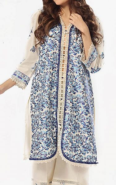 Gul Ahmed Off White/Blue Lawn Suit (2 pcs) | Pakistani Lawn Dress in USA- Image 2