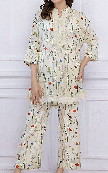 Gul Ahmed Off White Lawn Suit (2 pcs) | Pakistani Lawn Dress in USA- Image 1