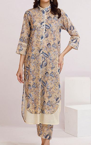 Gul Ahmed Beige Lawn Suit (2 pcs) | Pakistani Lawn Dress in USA- Image 1