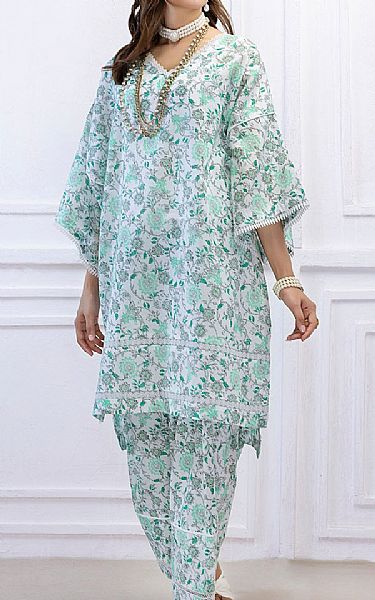 Gul Ahmed Sea Green/Off White Lawn Suit (2 pcs) | Pakistani Lawn Dress in USA- Image 1