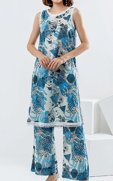 Gul Ahmed Blue/Off White Lawn Suit (2 pcs) | Pakistani Lawn Dress in USA- Image 1