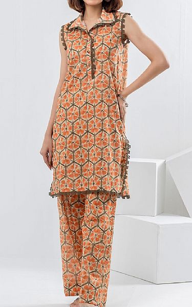 Gul Ahmed Sunrise Orange/Green Lawn Suit (2 pcs) | Pakistani Lawn Dress in USA- Image 1